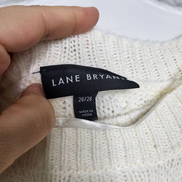 Lane Bryant Fringe Cable Knit Sweater Ivory Cream Plus Size 26/28 - Picture 9 of 10